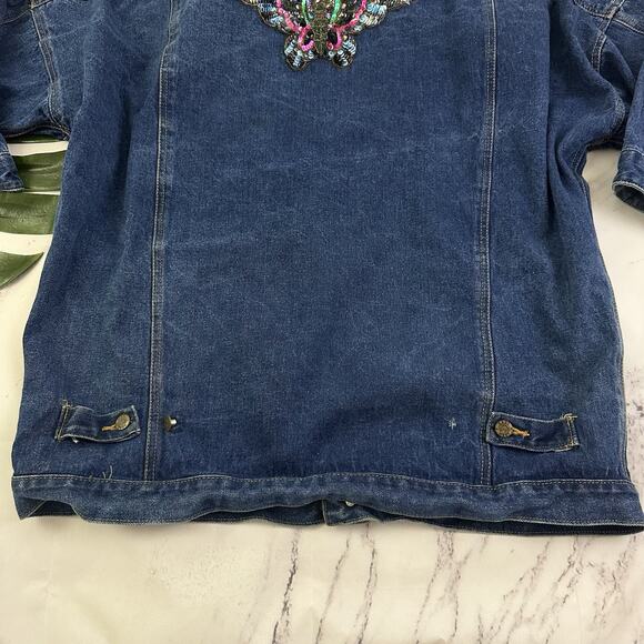 East West Womens Vintage 80s Denim Jean Jacket Plus Size 2x Butterfly Beaded - Picture 12 of 13